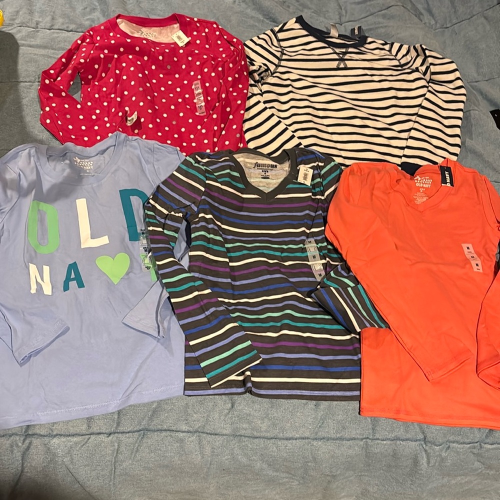 5 NWT Old Navy MED pink dot graphic blue, striped gray & orange shirt sweatshirt